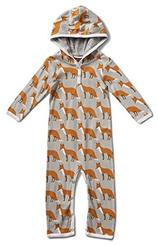Hooded Romper, Orange Fox- 3-6M