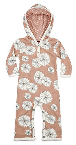 Milkbarn Organic Cotton Hooded Romper: Rose Floral (3-6 Months)