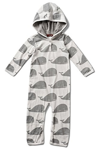 Hooded Romper, Grey Whale- 12-18M