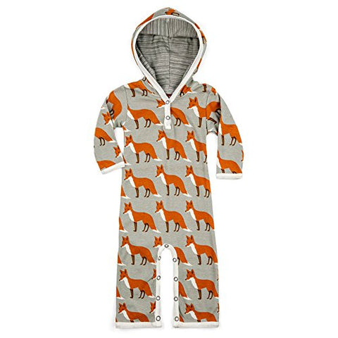 Hooded Romper, Orange Fox- 6-12M