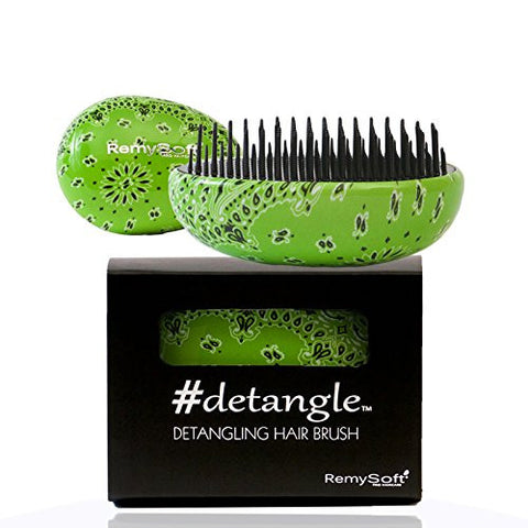 RemySoft Detangling Hair Brush - #detangle (Greendana) - Professional Compact Detangler for Adults and Kids - A must have for Hair Extensions and all hair types