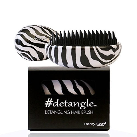 RemySoft Detangling Hair Brush - #detangle (Zebralicious) - Professional Compact Detangler for Adults and Kids - A must have for Hair Extensions and all hair types