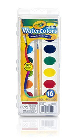 16 ct. Washable Watercolor Pans with Plastic Handled Brush
