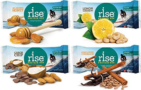 Rise Protein Bar 4-pack (Almond Honey, Crunchy Carob Chip, Lemon Cashew, and Sunflower Cinnamon), 2.1 oz each