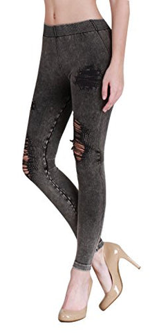 Seamless Vintage Modal Destroyed Jeggings - Charcoal, One Size