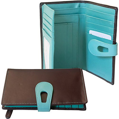 Midi Wallet With Cut Out Tab Closure, Brown Turquoise