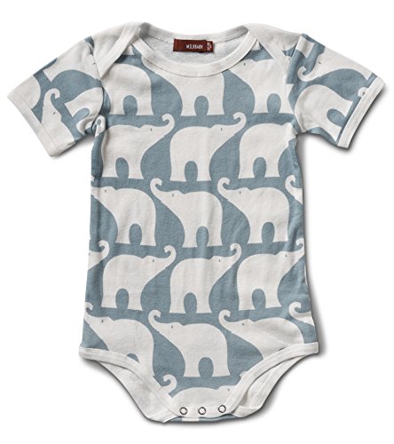 Short Sleeve One Piece, Blue Elephant- 3-6M