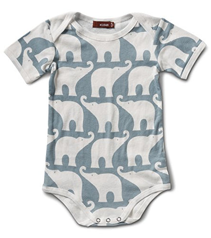 Short Sleeve One Piece, Blue Elephant- 3-6M