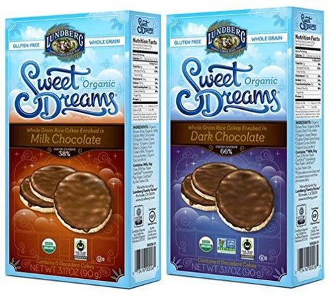 Rice Cakes Sweet Dreams Milk Chocolate 3.2 oz and
Rice Cakes Sweet Dreams Dark Chocolate 3.2 oz