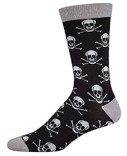 Men's Bamboo Crew Socks Skull and Crossbones, Black