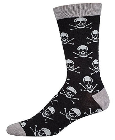 Men's Bamboo Crew Socks Skull and Crossbones, Black