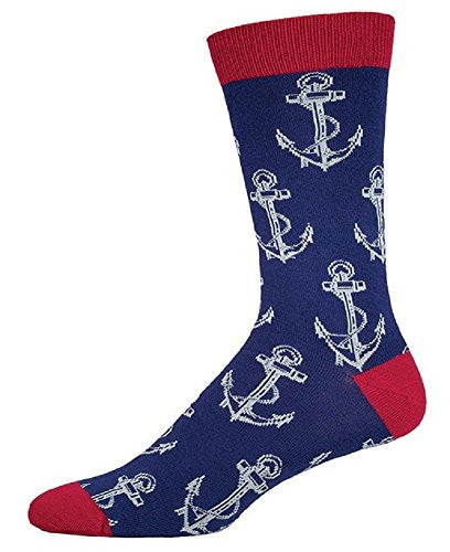 Men's Bamboo Crew Socks Anchors, Navy