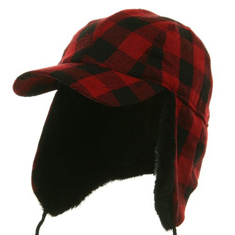 e4Hats, Buffalo Plaid Hunter Cap - Red (XL-2XL)