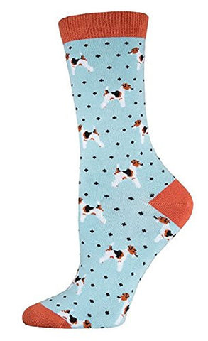 Womens Bamboo Crew Socks "Terrier" - Cloud Blue