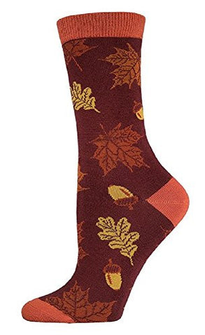 Womens Bamboo Crew Socks "Autumn Leaves" - Auburn