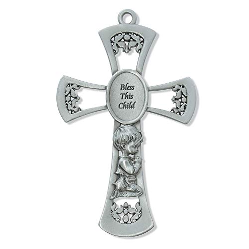 6" Pewter Baby Boy Cross