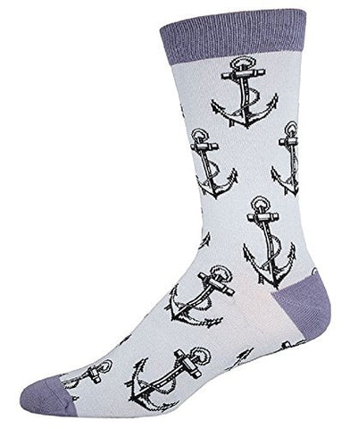 Mens Bamboo Crew Socks "Anchors" - Fog