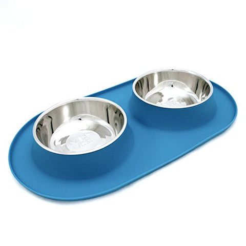 Double Bowl Silicone Feeders - Blue, Large