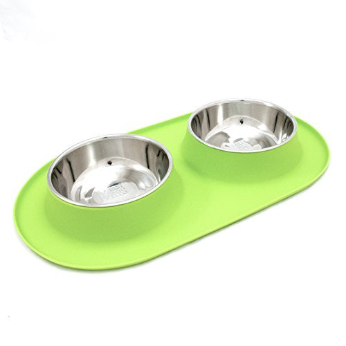 Double Bowl Silicone Feeders - Green, Large