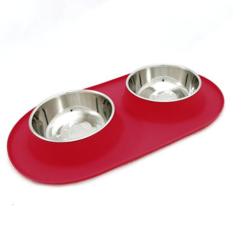 Double Bowl Silicone Feeders - Red, Large