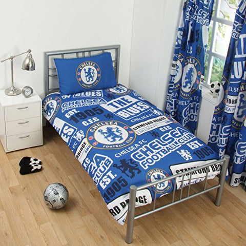 Chelsea FC Single Duvet Cover Patch Design (BLDVEPPTROTCHE) - 135cm x 200cm (53in x 79in) Pillowcase size - 50cm x 75cm (19.5in x 29.5in) Blue
