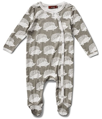 Footed Romper, Grey Hedgehog- 3-6M