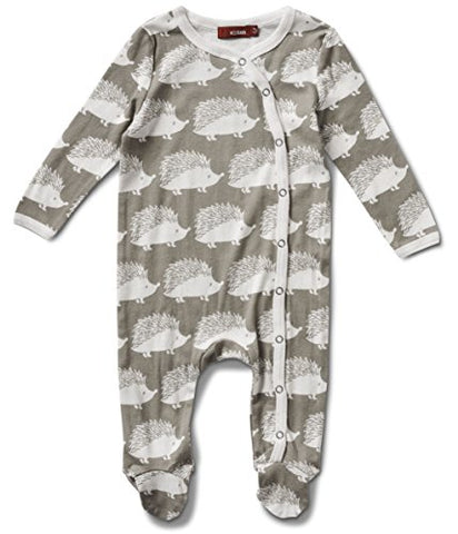 Footed Romper, Grey Hedgehog- 3-6M