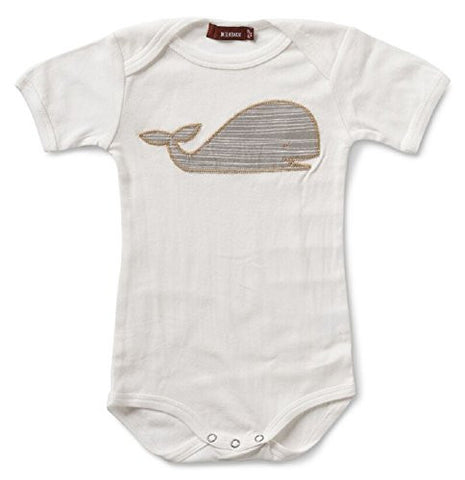 Milkbarn Short Sleeve Onesie, Grey Whale Applique (6-12 Month)