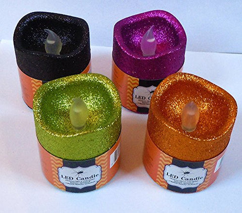 Candle Led Pillar Glittered Flickering Halloween 2.7 X 3in 4ast Colors/12pc Pdq Hal Ht