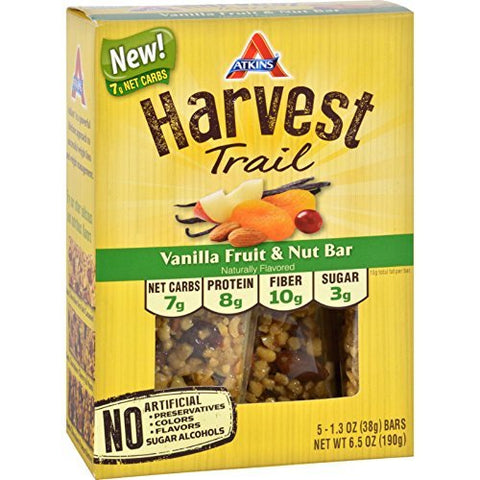 Atkins Harvest Trail Bar, Vanilla Fruit and Nut, 1.3 oz 5ct