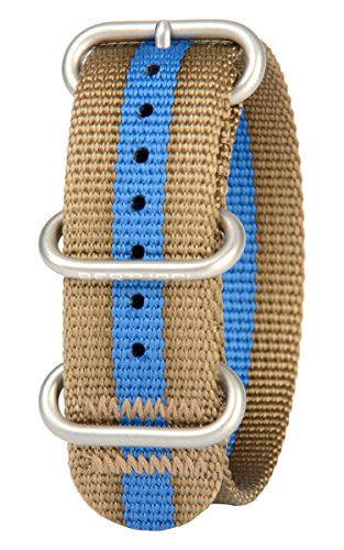 DX3 Nylon 7/8" Khaki with Blue Stripe Matte Stainless Steel