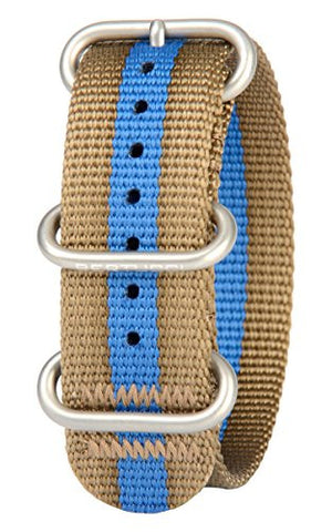 DX3 Nylon 7/8" Khaki with Blue Stripe Matte Stainless Steel
