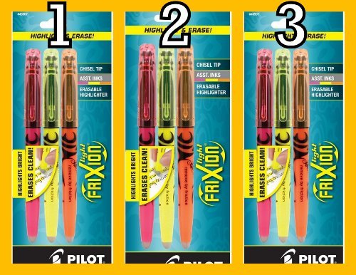 FriXion Light Erasable Highlighter, Chisel - 3 Pack, Assorted Ink