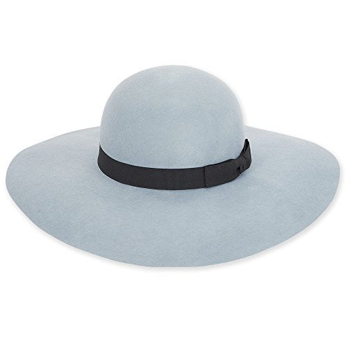 Adora Wortel Wool Felt Floppy Hat with Grosgrain Trim, 4.5" Brim - Sky Blue