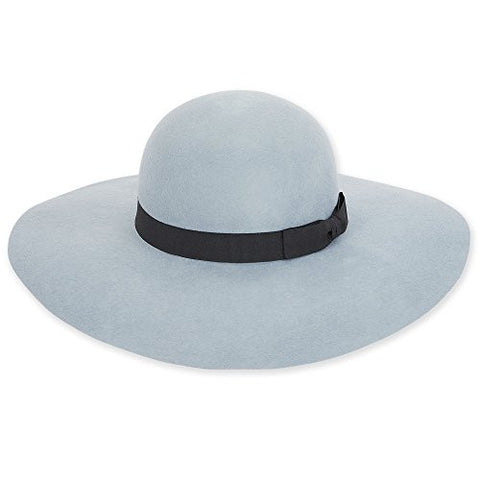 Adora Wortel Wool Felt Floppy Hat with Grosgrain Trim, 4.5" Brim - Sky Blue