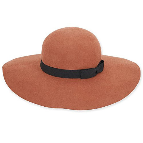 Adora Wortel Wool Felt Floppy Hat with Grosgrain Trim, 4.5" Brim - Rust
