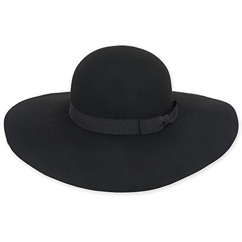 Adora Wortel Wool Felt Floppy Hat with Grosgrain Trim, 4.5" Brim - Black