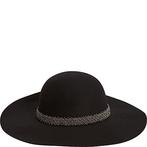 Adora Actar Wool Felt Floppy Hat with Metallic Bead Trim, 4" Brim - Black