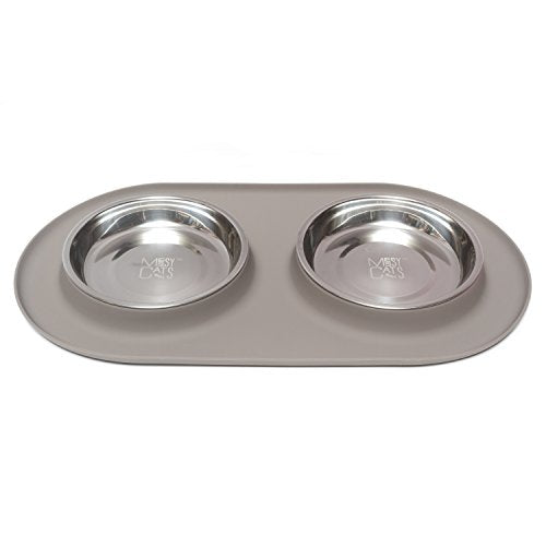 Double Cat Bowl Silicone Feeder, Grey