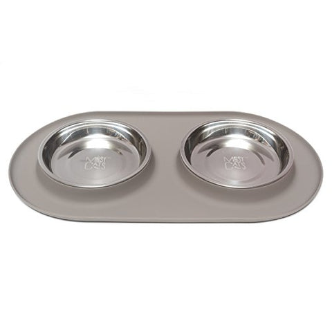 Double Cat Bowl Silicone Feeder, Grey