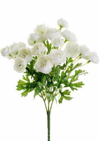 Mini Silk Ranunculus Bush in White Cream 3/4 to 1.5" Blooms x 7" Wide