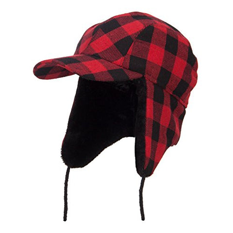 e4Hats, Big Size Buffalo Plaid Hunter Cap - Red (XL-2XL)