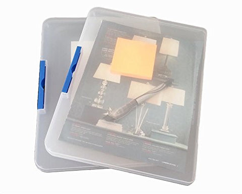 2 Pack Clear Plastic Document Cases File Holders, desk paper organizers, project containers (Clear/Blue)