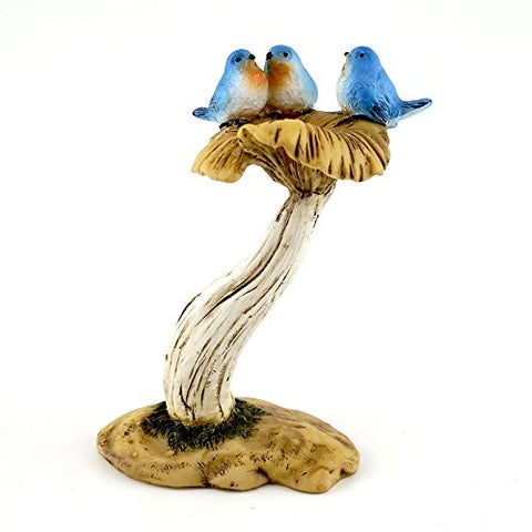 3 Bluebirds on Mushroom Bird Bath Statue, 3.5"