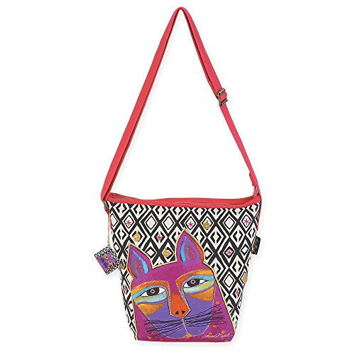 Laurel Burch Whiskered Cats Crossbody Bag, 11.5"x 3"x 12" - Fuschia