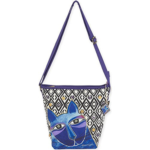 Laurel Burch Whiskered Cats Crossbody Bag, 11.5"x 3"x 12" - Blue