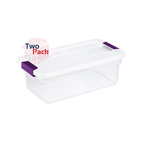 6 Qt. Clearview Latch Box, Clear Lid & Base W/sweet Plum Latches, 14 1/8" L X 7 3/4" W X 4 7/8" H