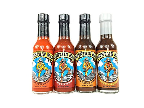 Mountain Man Garlic Pepper Sauce 5 oz and Mountain Man Fire Roasted Habanero Hot Sauce 5 oz and Mountainman Corn Garlic and Chipotle Hot Sauce 5 oz and Mountain Man Chipotle Hot Sauce 5 oz (not in pricelist)