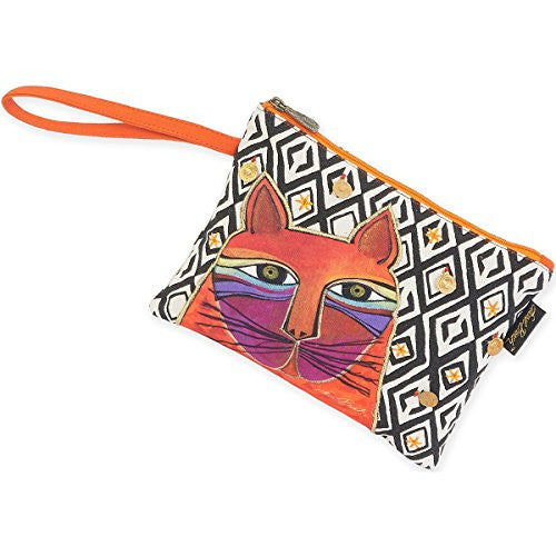 Laurel Burch Whiskered Cats Wristlet, 10"x 7" - Orange