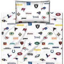 NFL "Multi Team Logos" Twin Sheet Set (1 Flat sheet 66” x 96”, 1 Fitted Sheet 39” x 75”, 1 pillow case 20” x 30”)